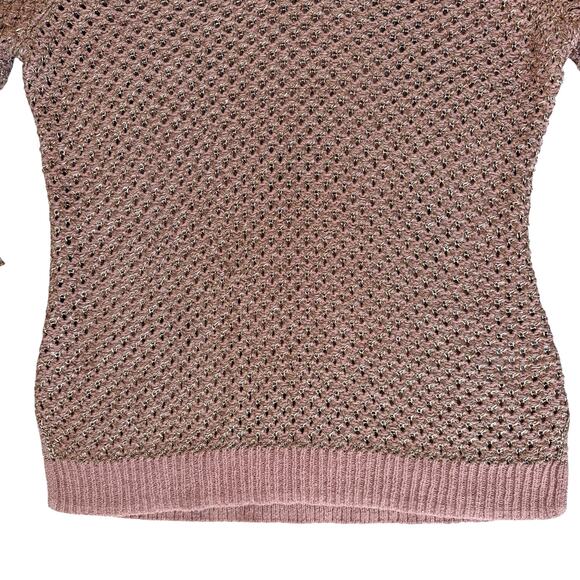 New INC Pointelle Pale Mauve Gold Sweater Women's XL Metallic V Neck Open Stitch - Picture 3 of 14